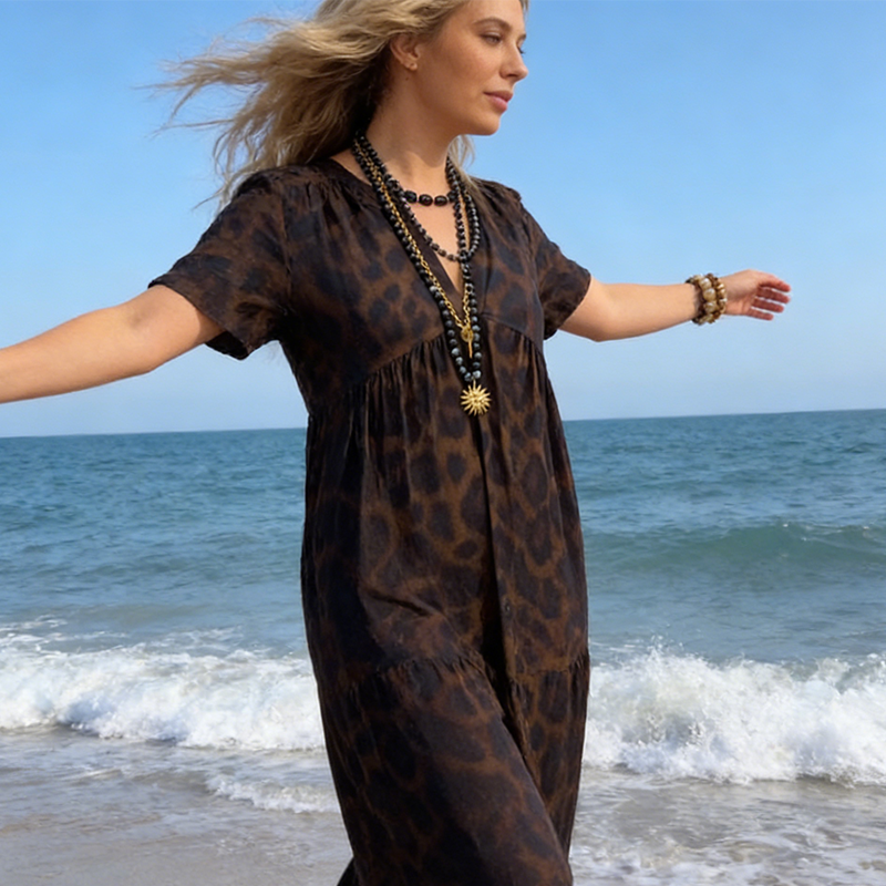 Vestito Karen leopard + collana sole abbinata ☀️in regalo solo per oggi 🎁