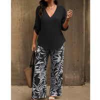 Set composto da camicetta con scollo a V e pantaloni a zampa stampati