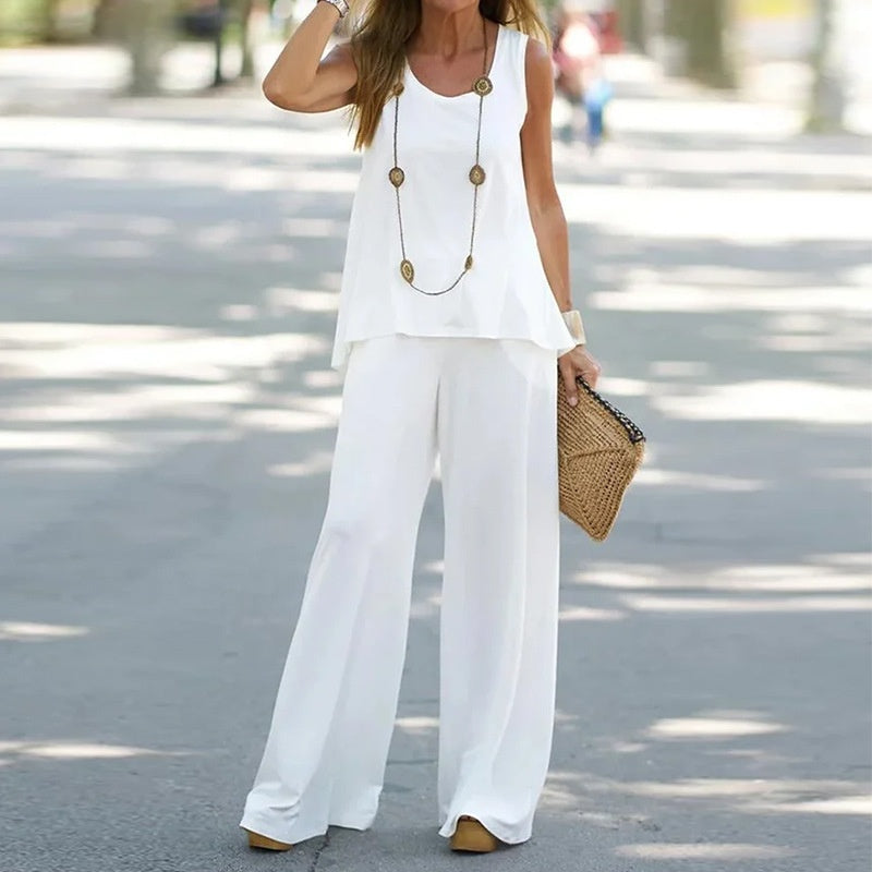 💃 Completo da donna composto da top senza maniche e pantaloni a gamba larga – Leggero, comodo e chic senza sforzo ✨🌸