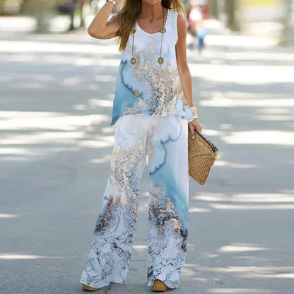 💃 Completo da donna composto da top senza maniche e pantaloni a gamba larga – Leggero, comodo e chic senza sforzo ✨🌸