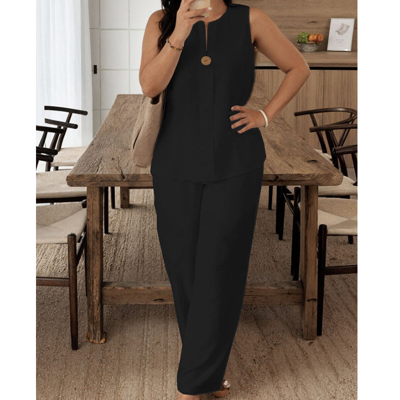 💃 Top senza maniche minimalista e pantaloni a gamba larga: chic senza sforzo, comodi e perfetti per lo stile di tutti i giorni ✨🌿
