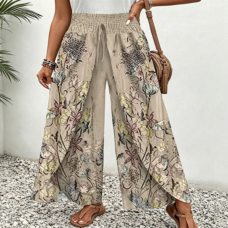 Pantaloni a zampa con coulisse stampati