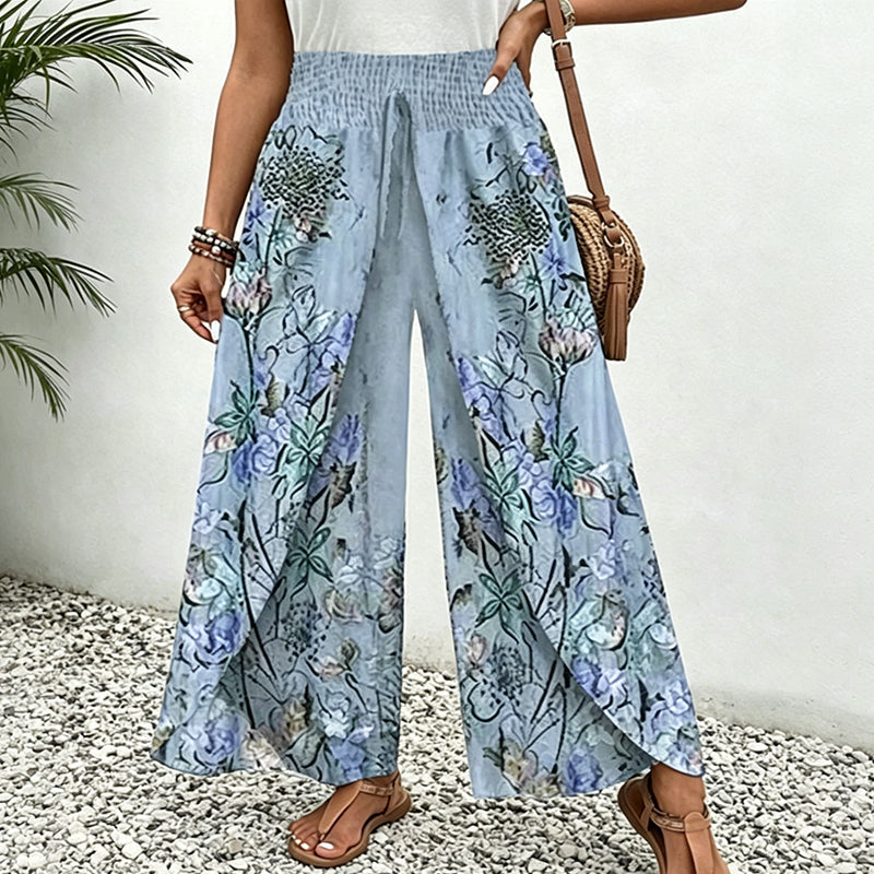 Pantaloni a zampa con coulisse stampati