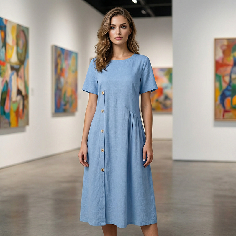 👗 Abito midi casual da donna con bottoni irregolari – Elegante, comodo e perfetto per tutti i giorni ✨🌸