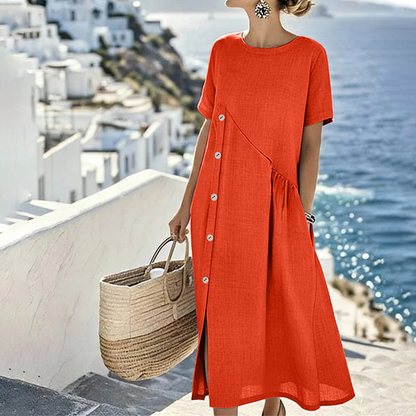 👗 Abito midi casual da donna con bottoni irregolari – Elegante, comodo e perfetto per tutti i giorni ✨🌸