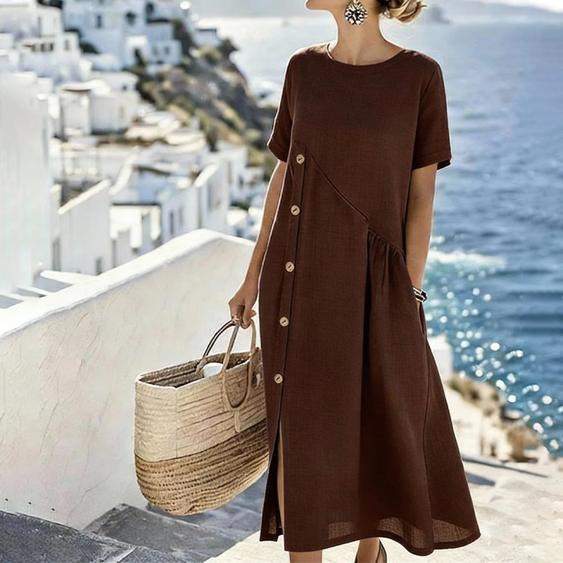 👗 Abito midi casual da donna con bottoni irregolari – Elegante, comodo e perfetto per tutti i giorni ✨🌸