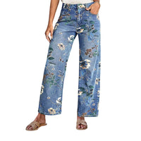 Jeans da donna a gamba dritta con stampa floreale