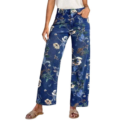Jeans da donna a gamba dritta con stampa floreale