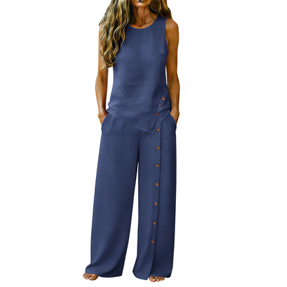 ✨ Completo da donna a due pezzi: top senza maniche, pantaloni a gamba larga🌿
