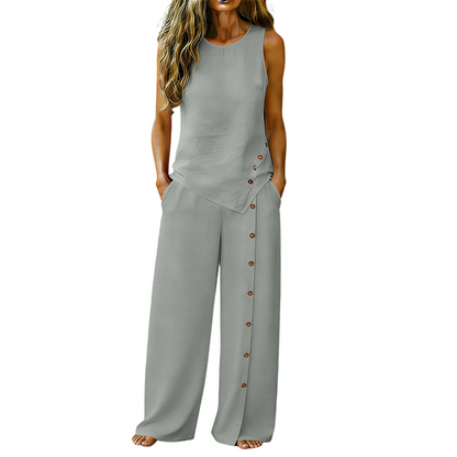 ✨ Completo da donna a due pezzi: top senza maniche, pantaloni a gamba larga🌿