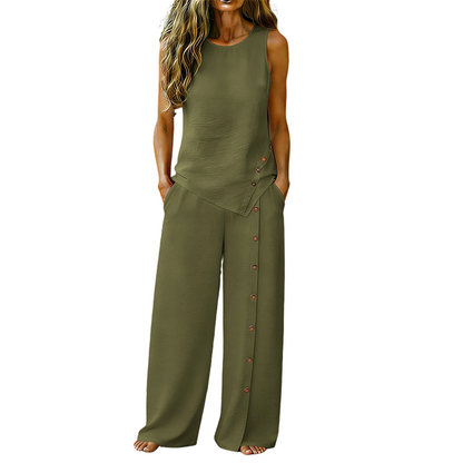 ✨ Completo da donna a due pezzi: top senza maniche, pantaloni a gamba larga🌿