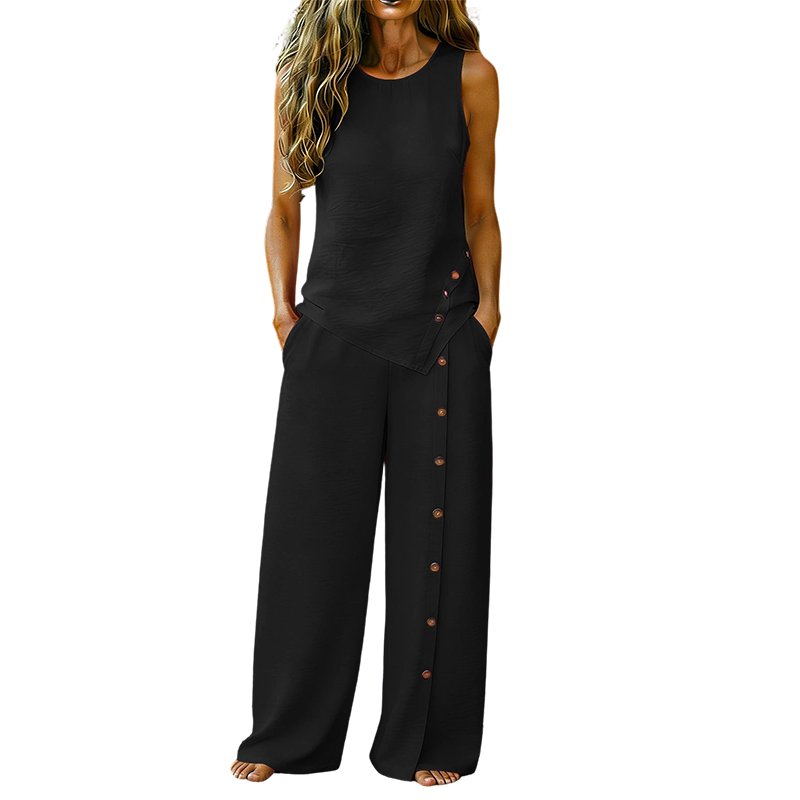 ✨ Completo da donna a due pezzi: top senza maniche, pantaloni a gamba larga🌿