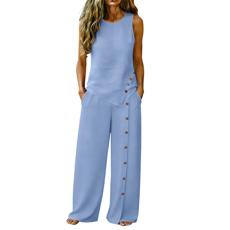 ✨ Completo da donna a due pezzi: top senza maniche, pantaloni a gamba larga🌿