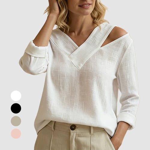 Elegante top con scollo a V e spalle scoperte