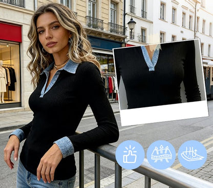 Top slim fit in maglia a coste
